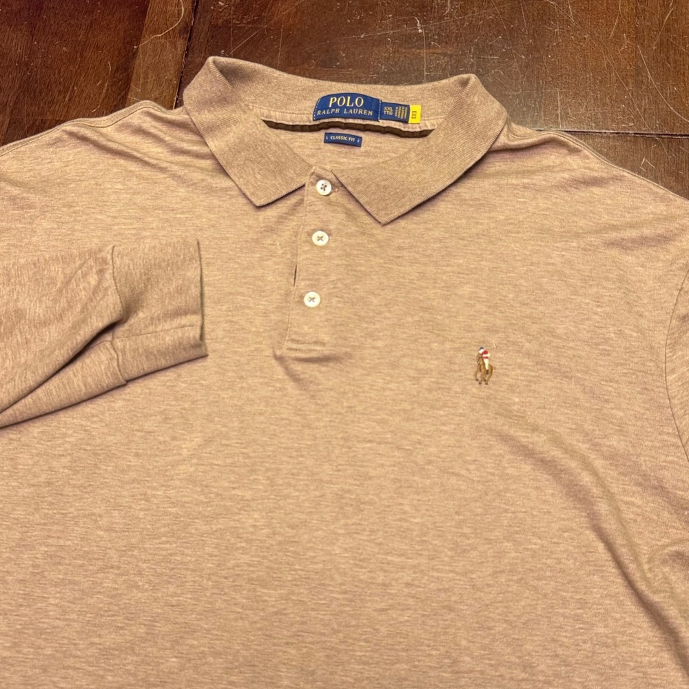 Polo Ralph Lauren Polo Shirt Mens XXL Tan Long Sleeve Classic Fit Jersey Pony